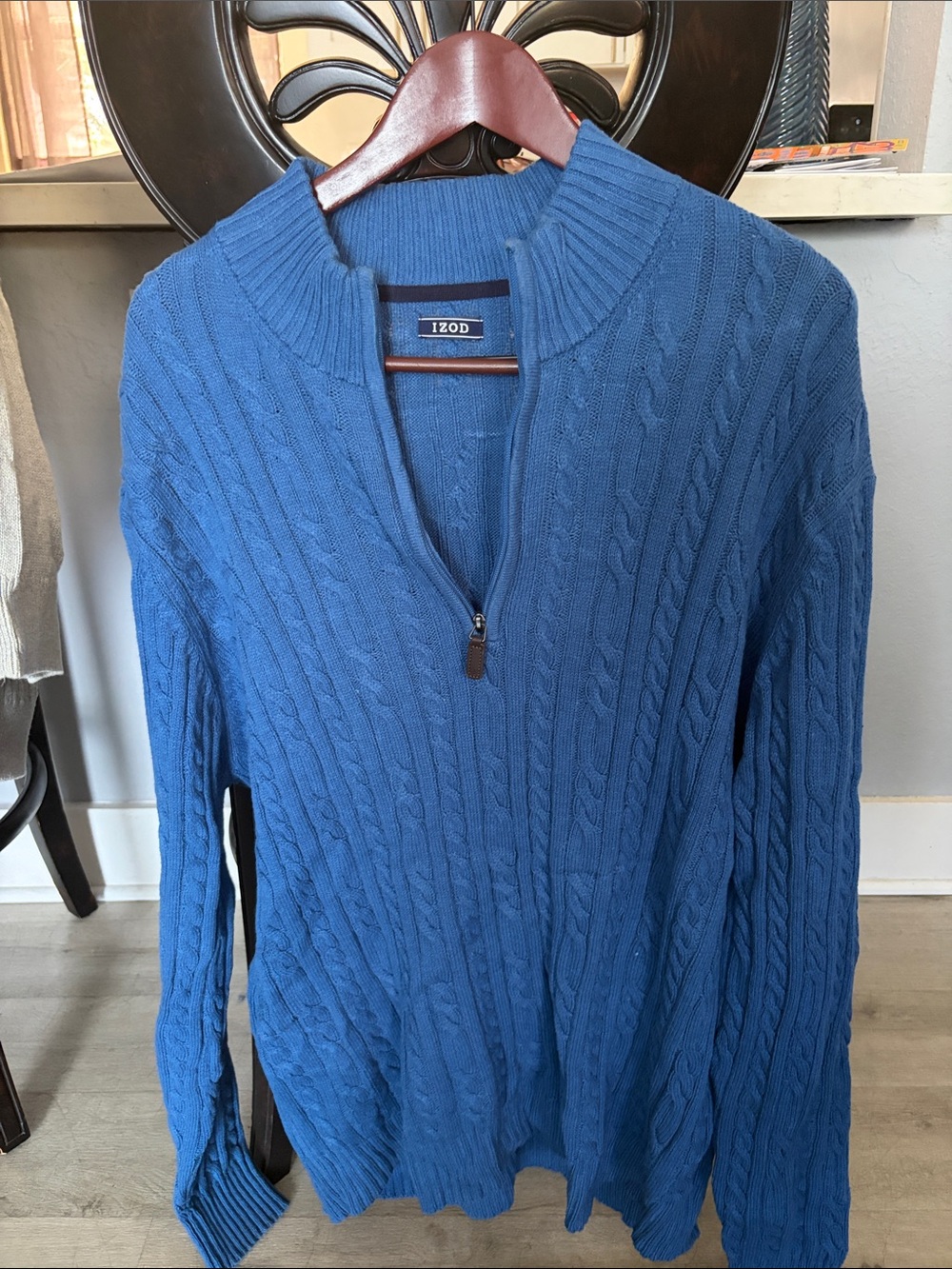 Izod Blue Cable-Knit Quarter-Zip Sweater